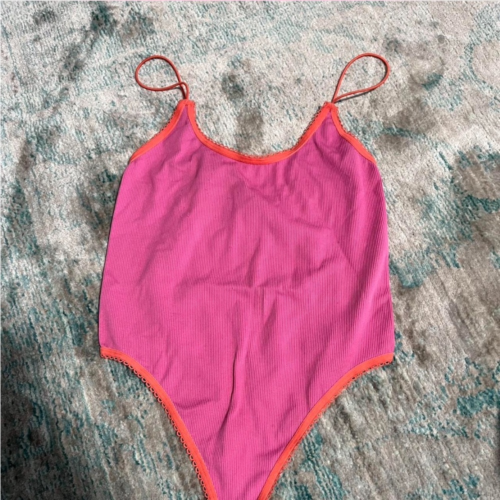 Forever 21 pink bodysuit with orange trim
